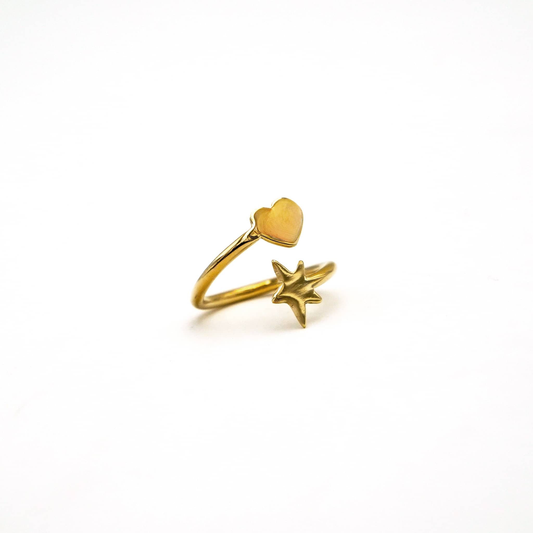 Mira Adjustable Star & Heart Wrap Ring in Brass Rings La Vie Bien Mira Adjustable Star & Heart Wrap Ring in Brass
