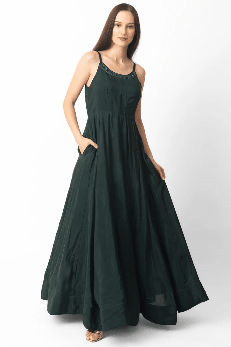 Mirena Green A-Line Long Dress by Raas