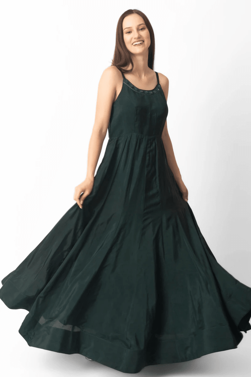 Mirena Green A-Line Long Dress by Raas