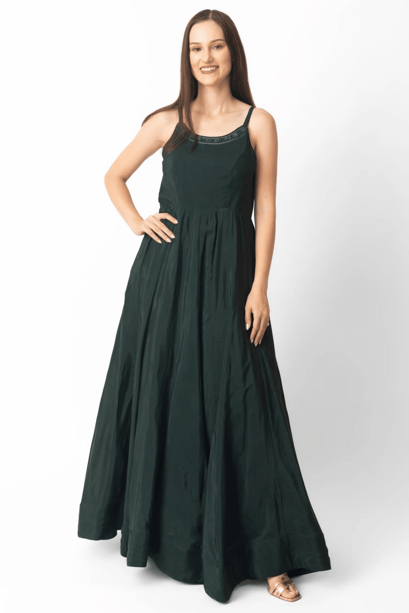 Mirena Green A-Line Long Dress by Raas