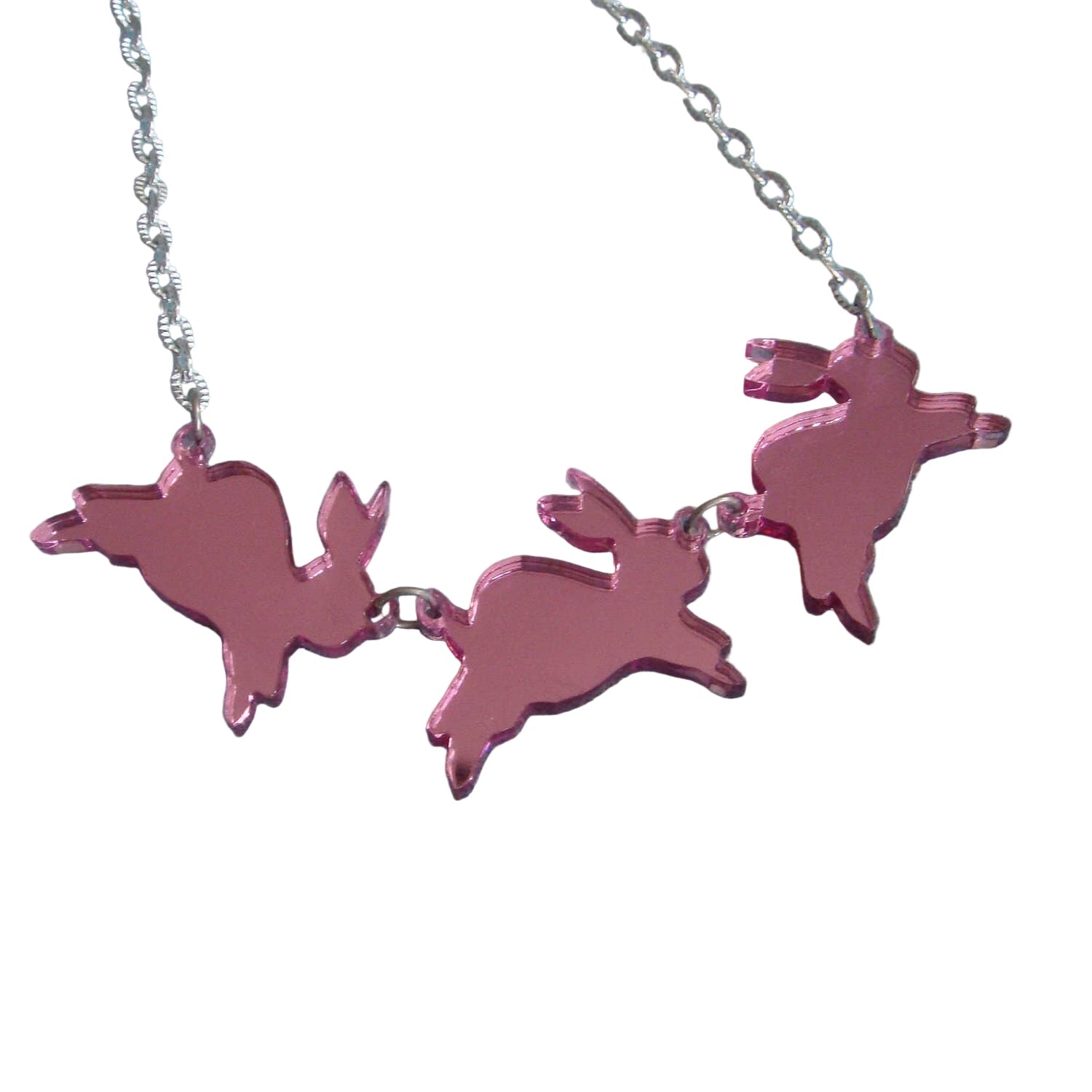 Mirror Bouncing Bunnies Bunny Rabbit Statement Necklace PINK Necklaces La Vie Bien Mirror Bouncing Bunnies Bunny Rabbit Statement Necklace PINK