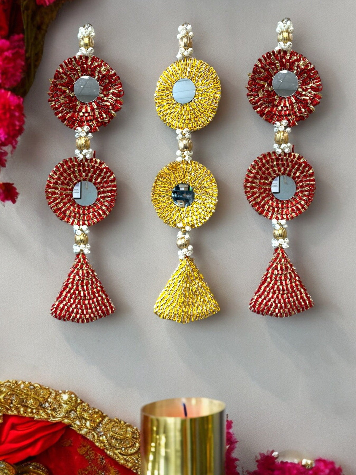 Mirror, Flowers & Bell Lari, Set of 2 Festive Decor La Vie Bien Mirror, Flowers & Bell Lari, Set of 2