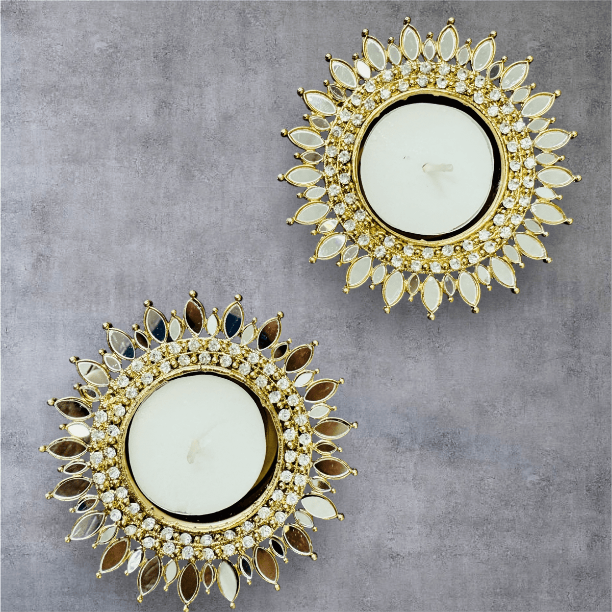 Mirror Metal Diya / T-Light Holder - Exquisite Flower Shaped Diya - Diwali or Indian Celebration Return Gift -Set of 2 La Vie Bien Mirror Metal Diya / T-Light Holder - Exquisite Flower Shaped Diya - Diwali or Indian Celebration Return Gift -Set of 2