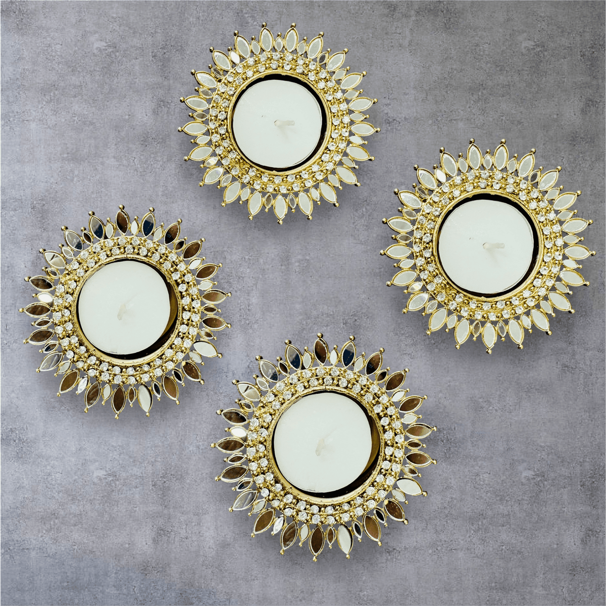 Mirror Metal Diya / T-Light Holder - Exquisite Flower Shaped Diya - Diwali or Indian Celebration Return Gift -Set of 2 La Vie Bien Mirror Metal Diya / T-Light Holder - Exquisite Flower Shaped Diya - Diwali or Indian Celebration Return Gift -Set of 2