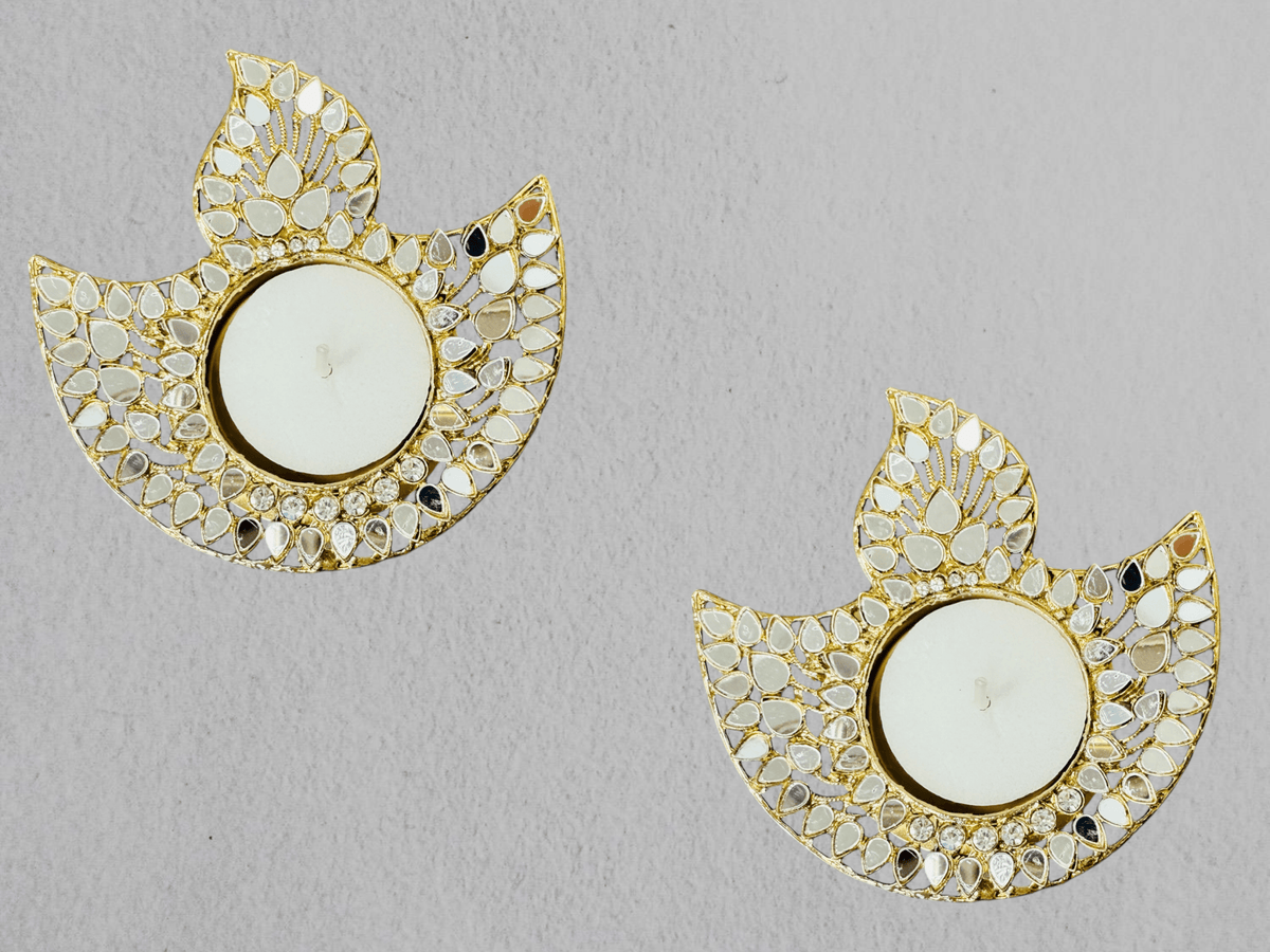 Mirrorwork Diya/T-Light Holder - Set of 2 - Return Gifts for Housewarming/Diwali/Puja La Vie Bien Mirrorwork Diya/T-Light Holder - Set of 2 - Return Gifts for Housewarming/Diwali/Puja