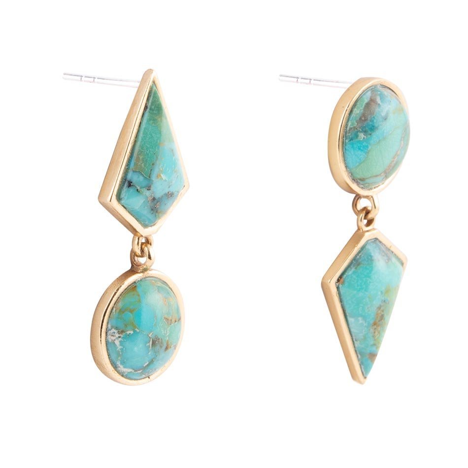 Miss-Matched Blue Turquoise Golden Post Earrings Earrings La Vie Bien Miss-Matched Blue Turquoise Golden Post Earrings