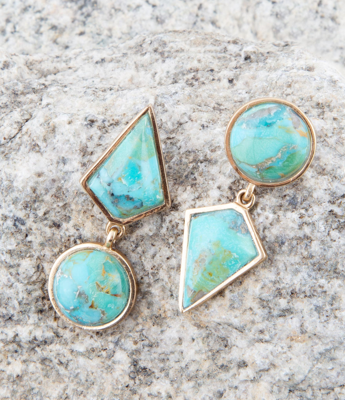 Miss-Matched Blue Turquoise Golden Post Earrings Earrings La Vie Bien Miss-Matched Blue Turquoise Golden Post Earrings