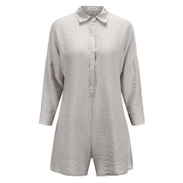 Miss Sparkling Button Shirt Cozy Rompers in Grey | One - Piece Long Sleeves Apparel [Size SM - XL]
