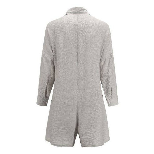 Miss Sparkling Button Shirt Cozy Rompers in Grey | One - Piece Long Sleeves Apparel [Size SM - XL]