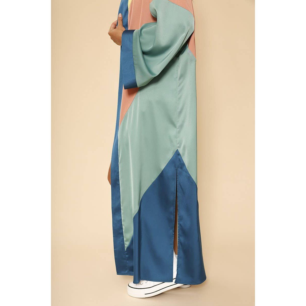 Miss Sparkling Chevron Kimono Big Long Textured Satin Duster | Light Jacket, Outdoor Robe, Swimsuit Coverup | Sizes SM - XL
