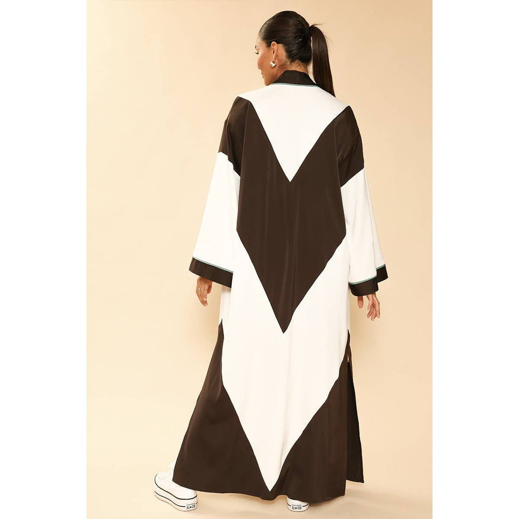 Miss Sparkling Chevron Kimono in Black and White Big Long Textured Satin Duster | Light Jacket, Outdoor Robe, Swimsuit Coverup | Sizes SM - XL