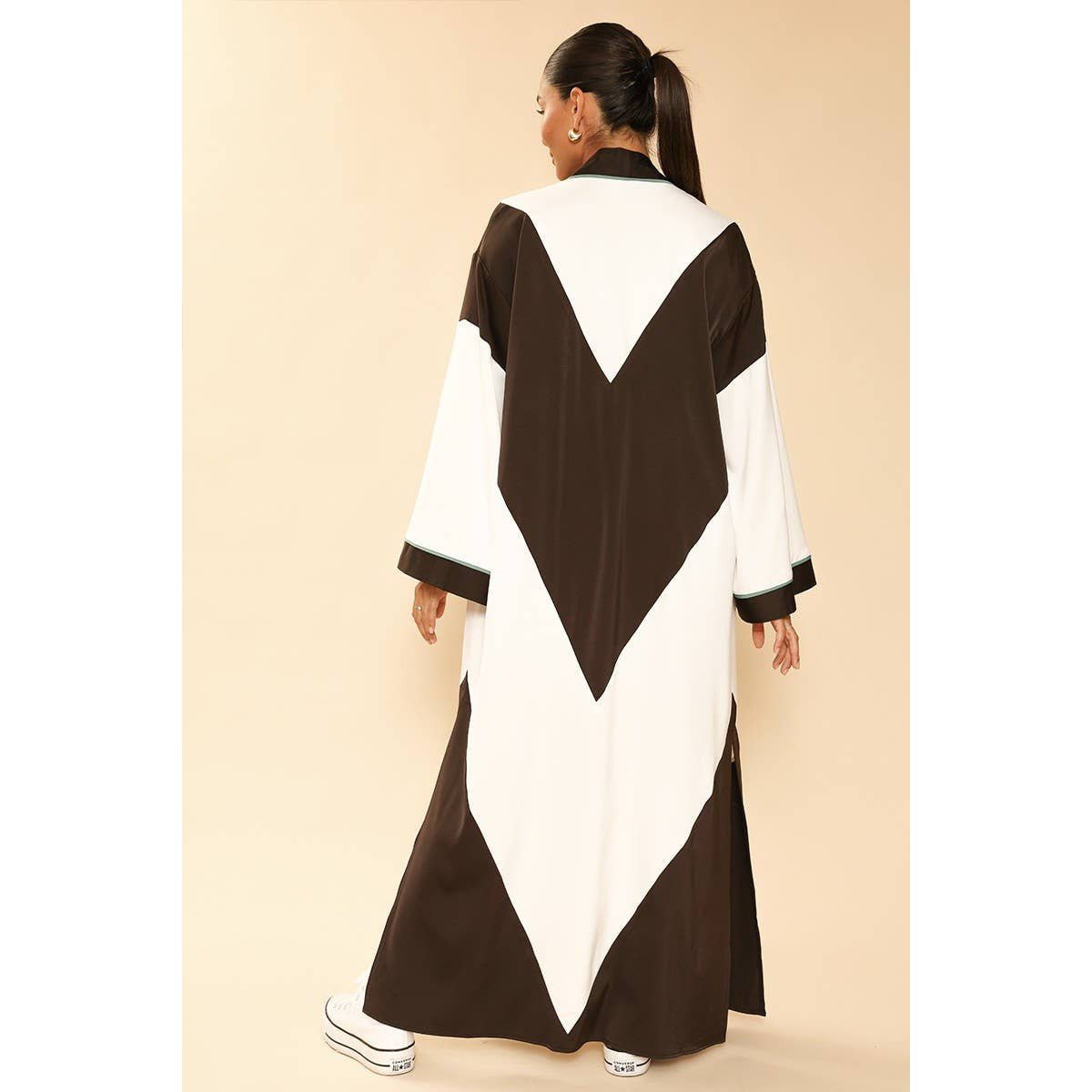 Miss Sparkling Chevron Kimono in Black and White Big Long Textured Satin Duster | Light Jacket, Outdoor Robe, Swimsuit Coverup | Sizes SM - XL