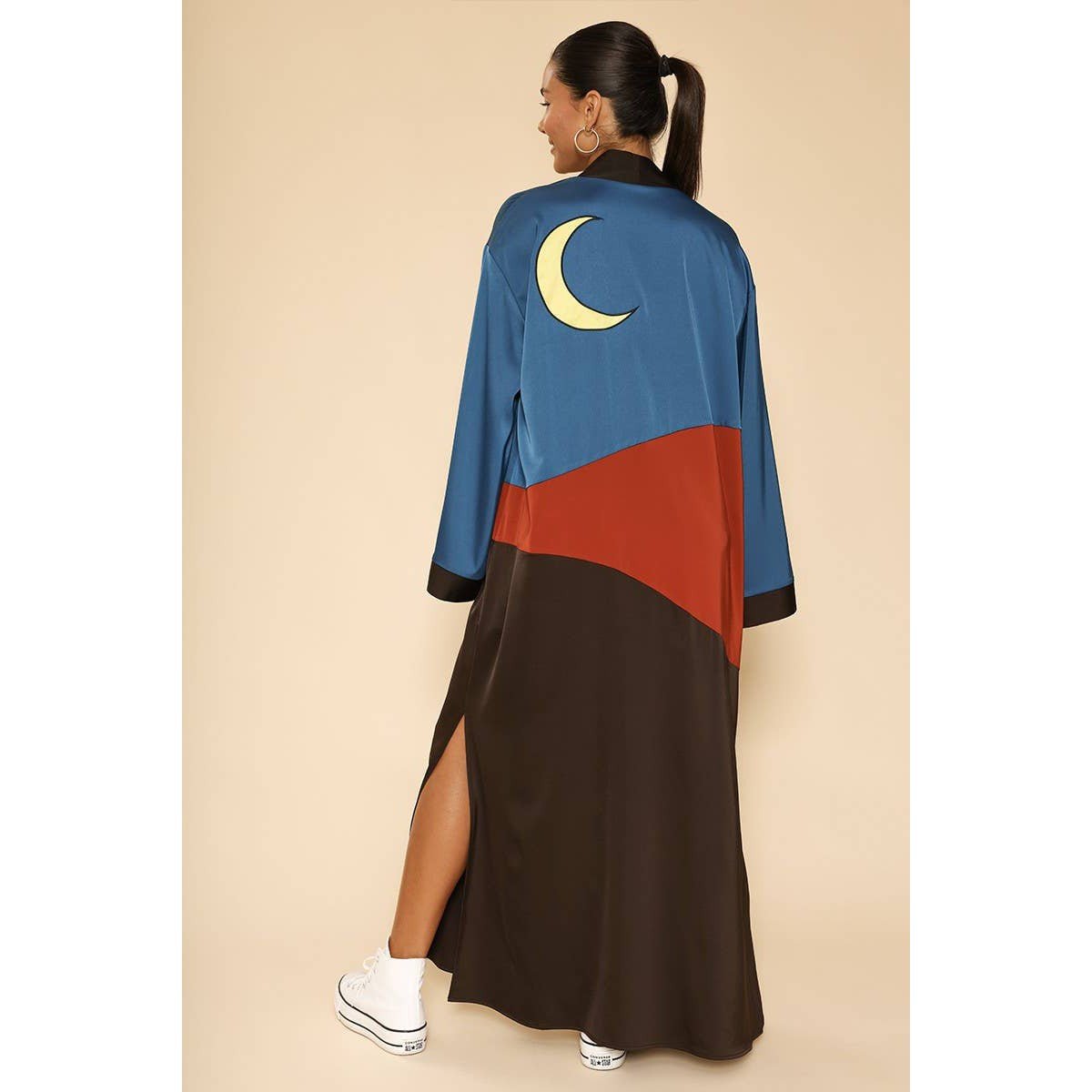 Miss Sparkling Desert Night Kimono Big Long Textured Satin Duster | Light Jacket, Outdoor Robe, Swimsuit Coverup | Sizes S - 1X