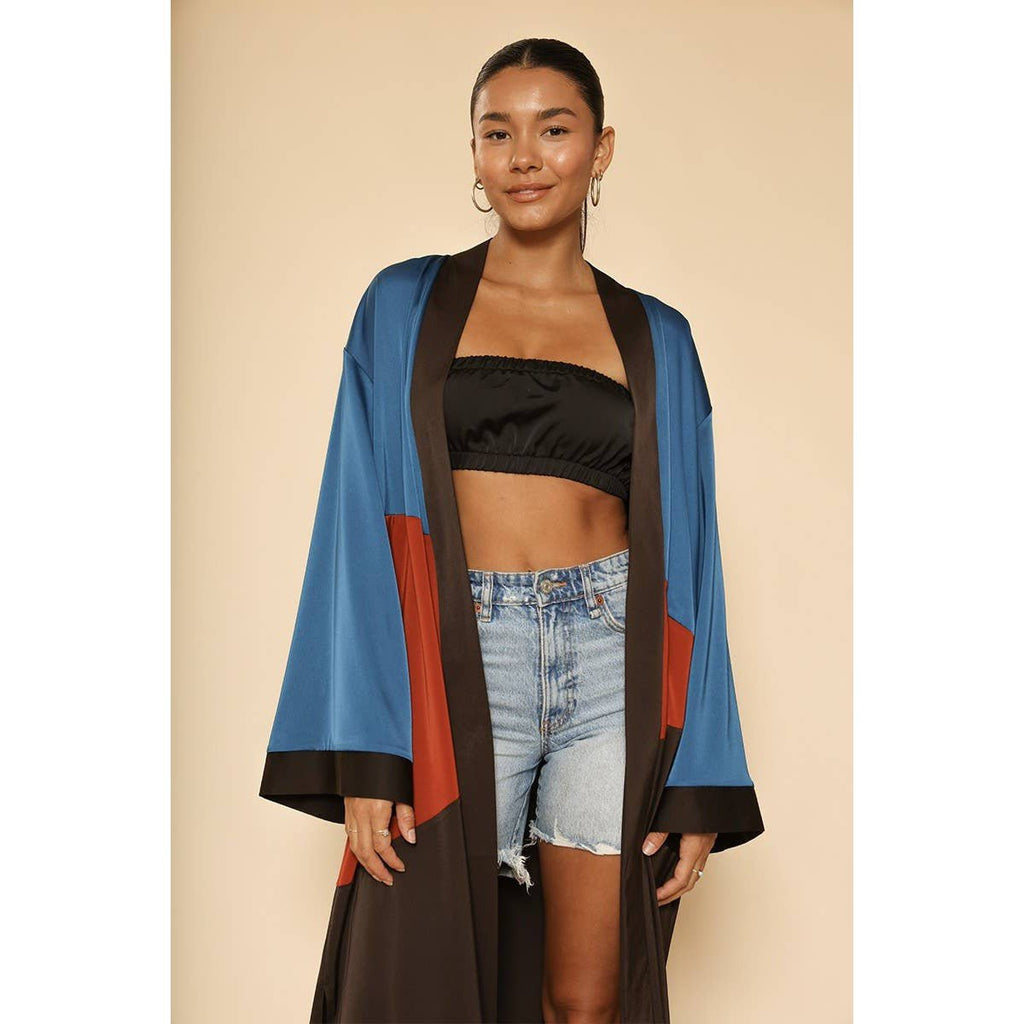 Miss Sparkling Desert Night Kimono Big Long Textured Satin Duster | Light Jacket, Outdoor Robe, Swimsuit Coverup | Sizes S - 1X
