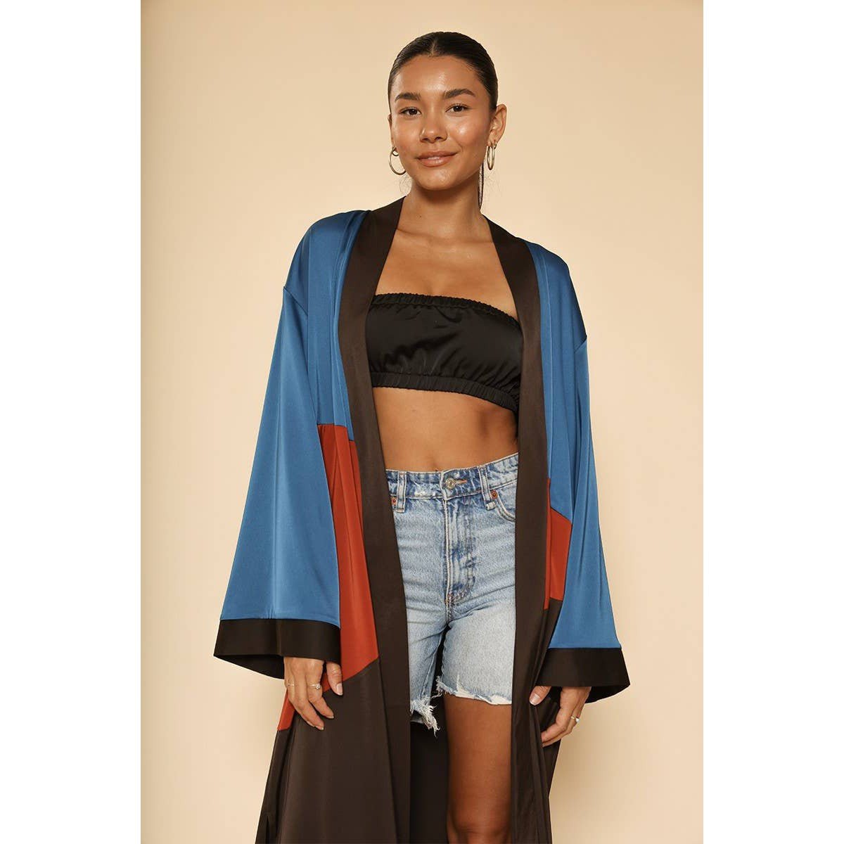 Miss Sparkling Desert Night Kimono Big Long Textured Satin Duster | Light Jacket, Outdoor Robe, Swimsuit Coverup | Sizes S - 1X