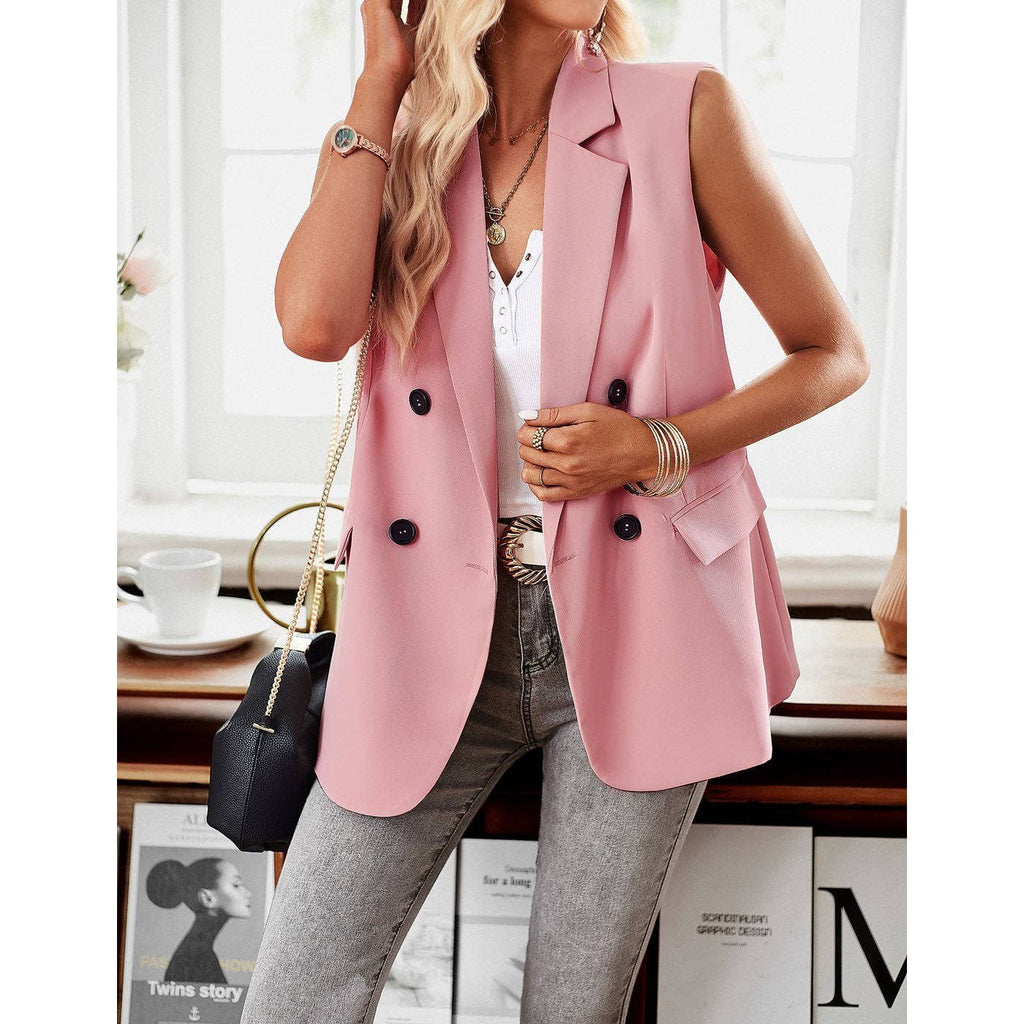 Miss Sparkling Double Breasted Blazer Vest in Pink [Sizes SM - XL]