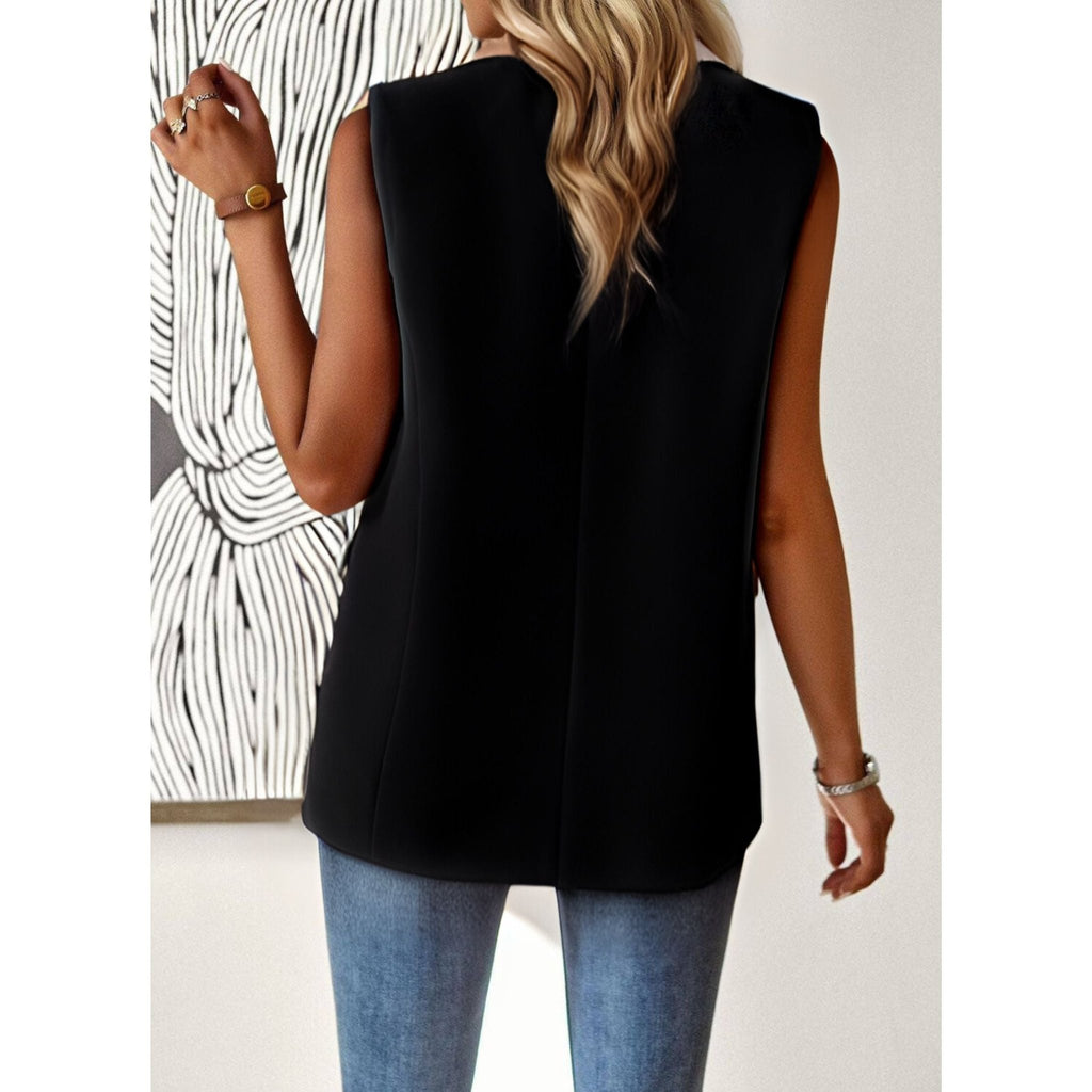 Miss Sparkling Sleeveless Blazer in Black | One - Button V - Neckline [Sizes SM - XL]