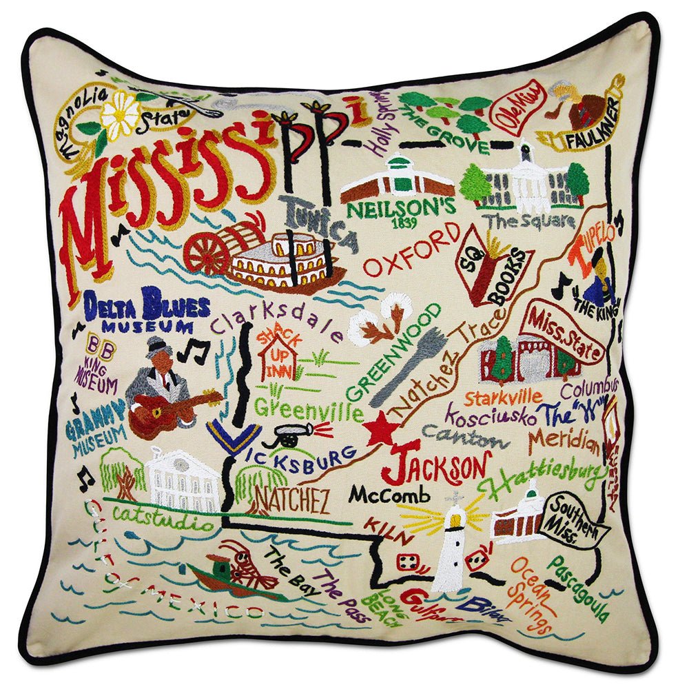 Mississippi Hand - Embroidered Pillow Pillows La Vie Bien Mississippi Hand - Embroidered Pillow