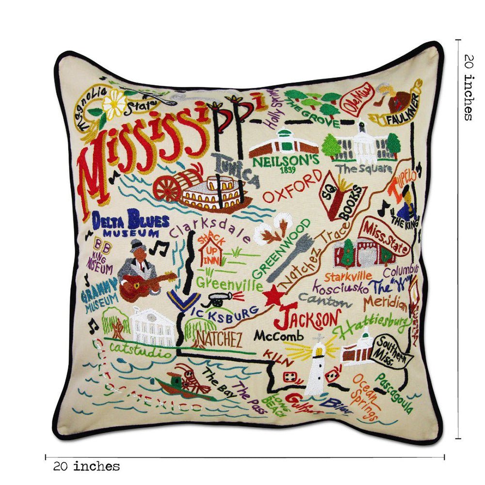 Mississippi Hand - Embroidered Pillow Pillows La Vie Bien Mississippi Hand - Embroidered Pillow
