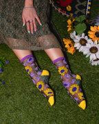 Mixed Sunflowers Black Sheer Crew Sock by Sock Candy