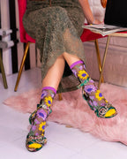 Mixed Sunflowers Black Sheer Crew Sock by Sock Candy