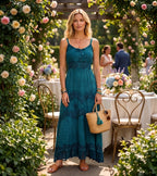 MKY Amy Stonewashed Rayon Embroidered Adjustable Spaghetti Straps Long Dress dresses La Vie Bien MKY Amy Stonewashed Rayon Embroidered Adjustable Spaghetti Straps Long Dress