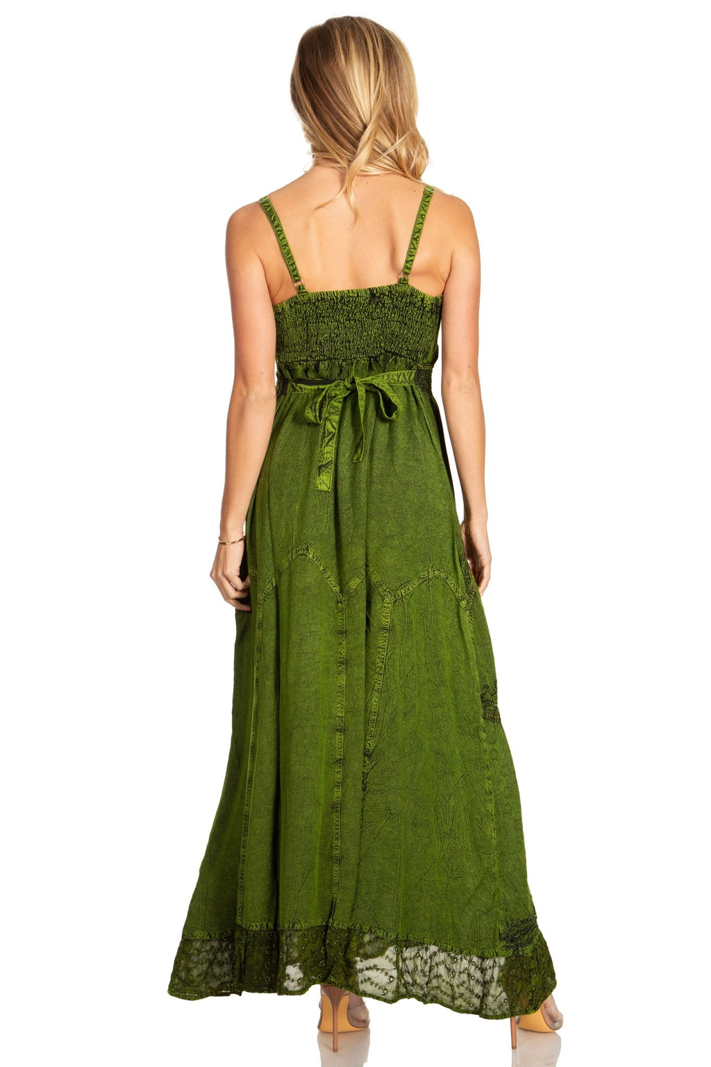 MKY Amy Stonewashed Rayon Embroidered Adjustable Spaghetti Straps Long Dress dresses La Vie Bien MKY Amy Stonewashed Rayon Embroidered Adjustable Spaghetti Straps Long Dress