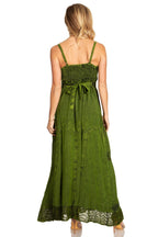 MKY Amy Stonewashed Rayon Embroidered Adjustable Spaghetti Straps Long Dress dresses La Vie Bien MKY Amy Stonewashed Rayon Embroidered Adjustable Spaghetti Straps Long Dress