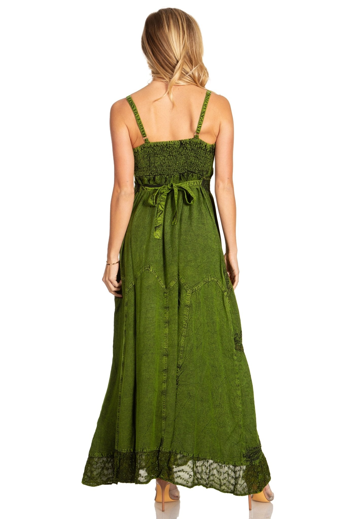MKY Amy Stonewashed Rayon Embroidered Adjustable Spaghetti Straps Long Dress dresses La Vie Bien MKY Amy Stonewashed Rayon Embroidered Adjustable Spaghetti Straps Long Dress