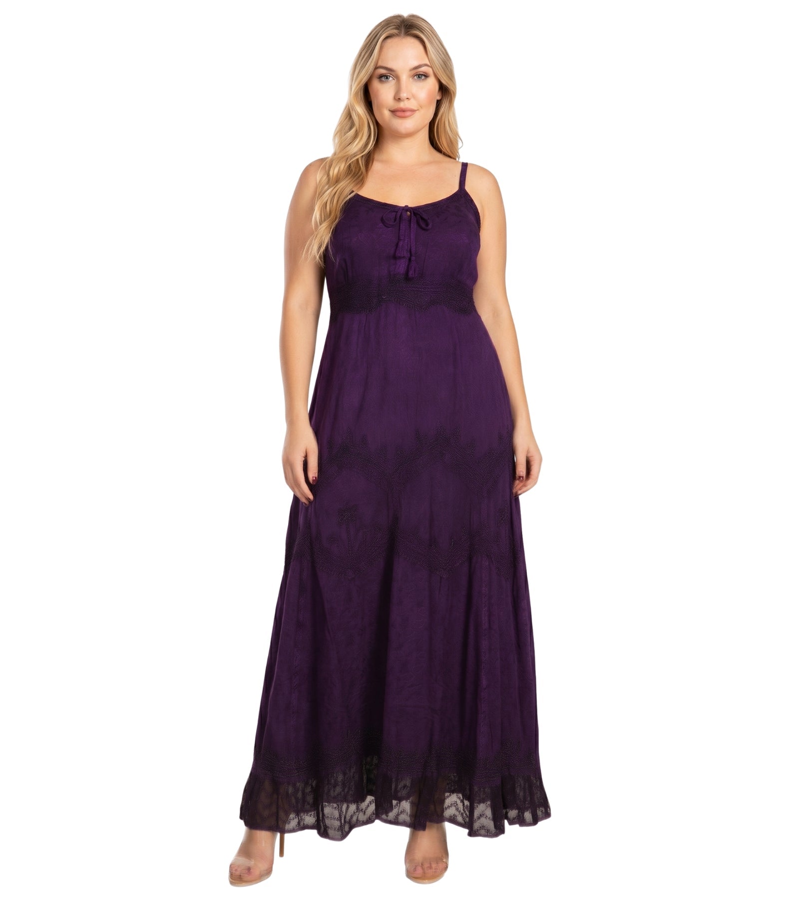 MKY Amy Stonewashed Rayon Embroidered Adjustable Spaghetti Straps Long Dress dresses La Vie Bien MKY Amy Stonewashed Rayon Embroidered Adjustable Spaghetti Straps Long Dress