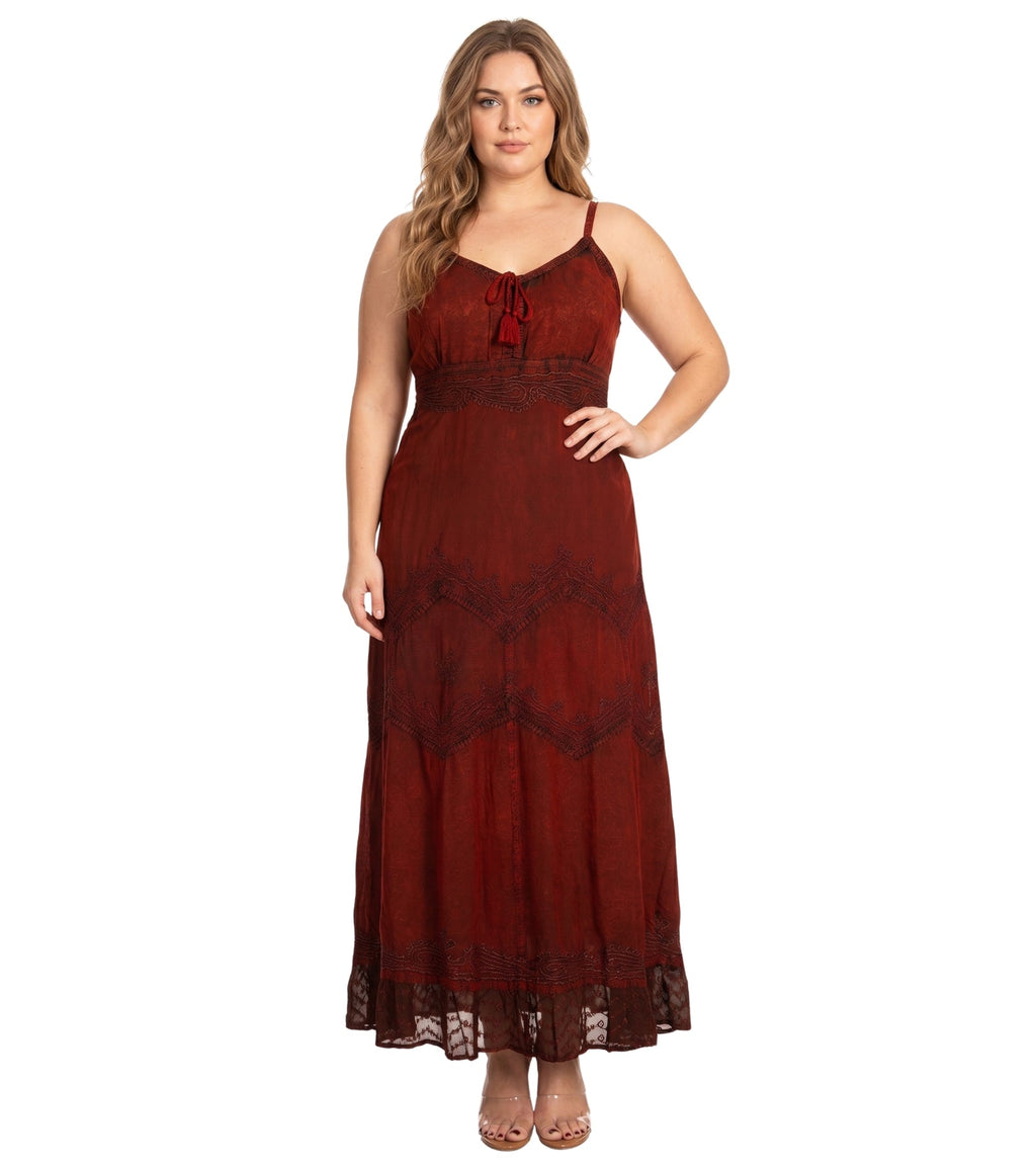 MKY Amy Stonewashed Rayon Embroidered Adjustable Spaghetti Straps Long Dress dresses La Vie Bien MKY Amy Stonewashed Rayon Embroidered Adjustable Spaghetti Straps Long Dress