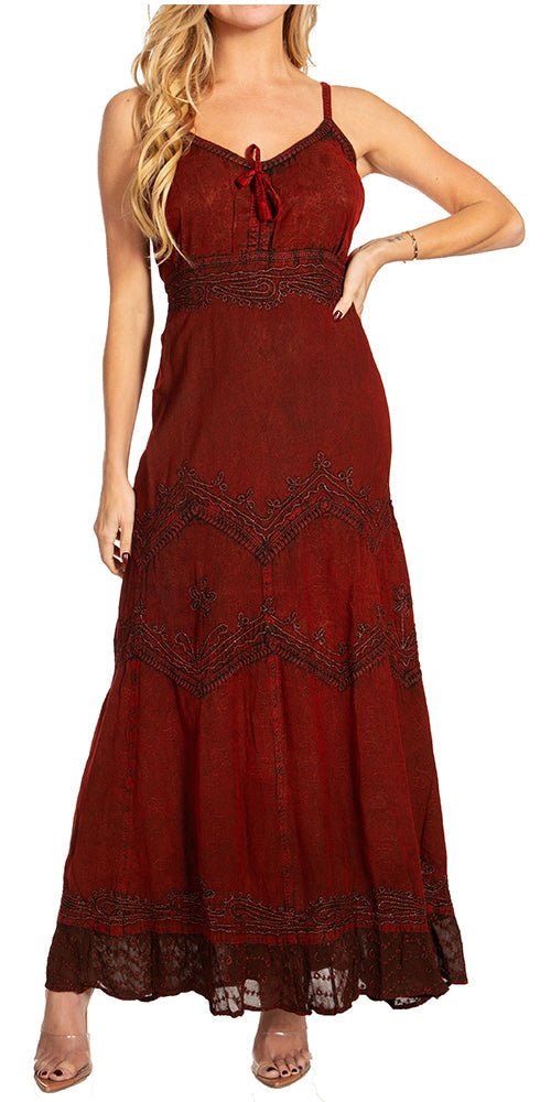 MKY Amy Stonewashed Rayon Embroidered Adjustable Spaghetti Straps Long Dress dresses La Vie Bien MKY Amy Stonewashed Rayon Embroidered Adjustable Spaghetti Straps Long Dress