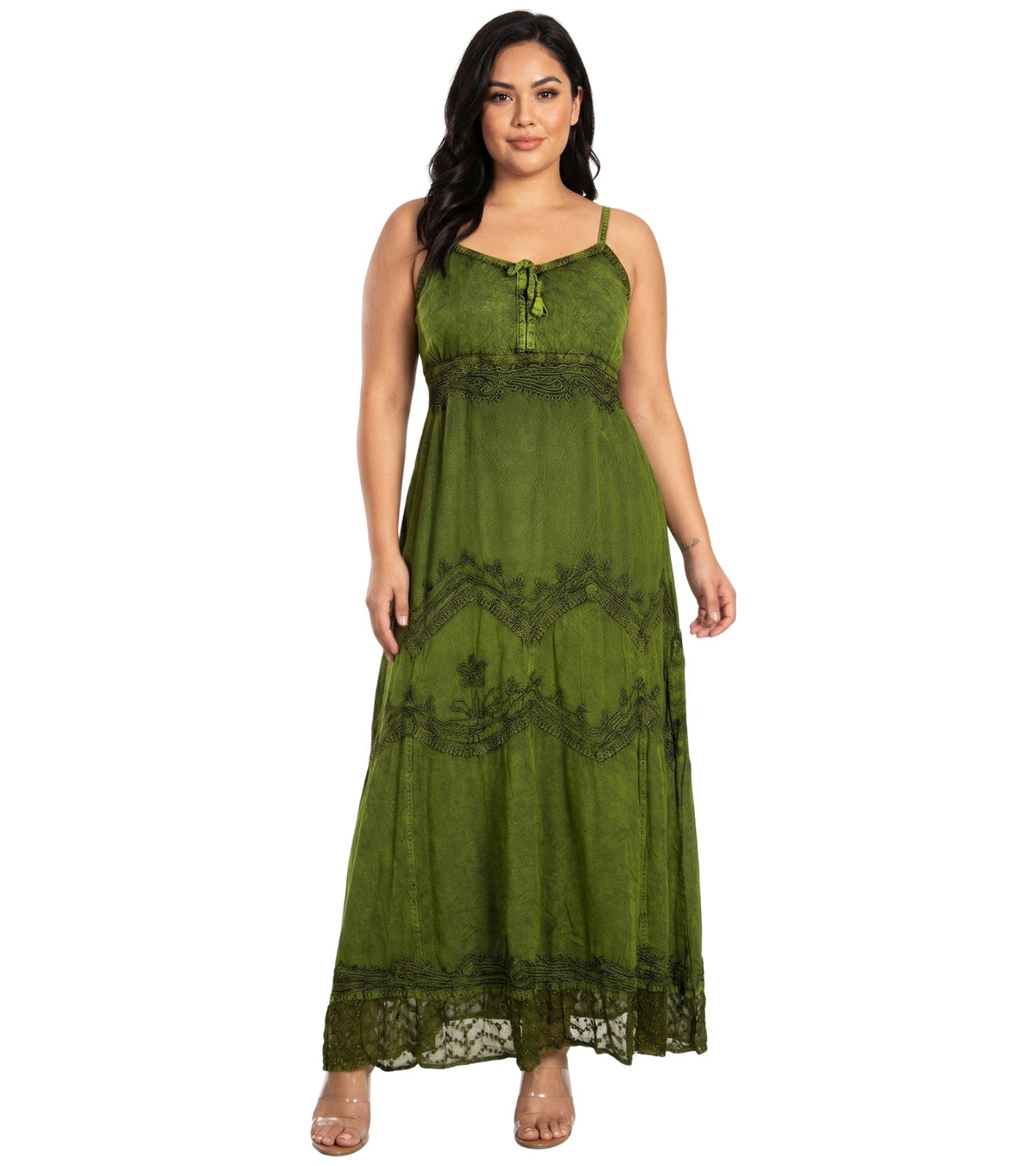 MKY Amy Stonewashed Rayon Embroidered Adjustable Spaghetti Straps Long Dress dresses La Vie Bien MKY Amy Stonewashed Rayon Embroidered Adjustable Spaghetti Straps Long Dress