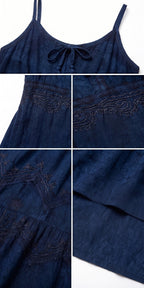 MKY Amy Stonewashed Rayon Embroidered Adjustable Spaghetti Straps Long Dress dresses La Vie Bien MKY Amy Stonewashed Rayon Embroidered Adjustable Spaghetti Straps Long Dress