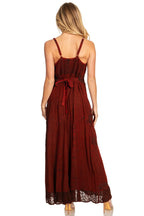 MKY Amy Stonewashed Rayon Embroidered Adjustable Spaghetti Straps Long Dress dresses La Vie Bien MKY Amy Stonewashed Rayon Embroidered Adjustable Spaghetti Straps Long Dress