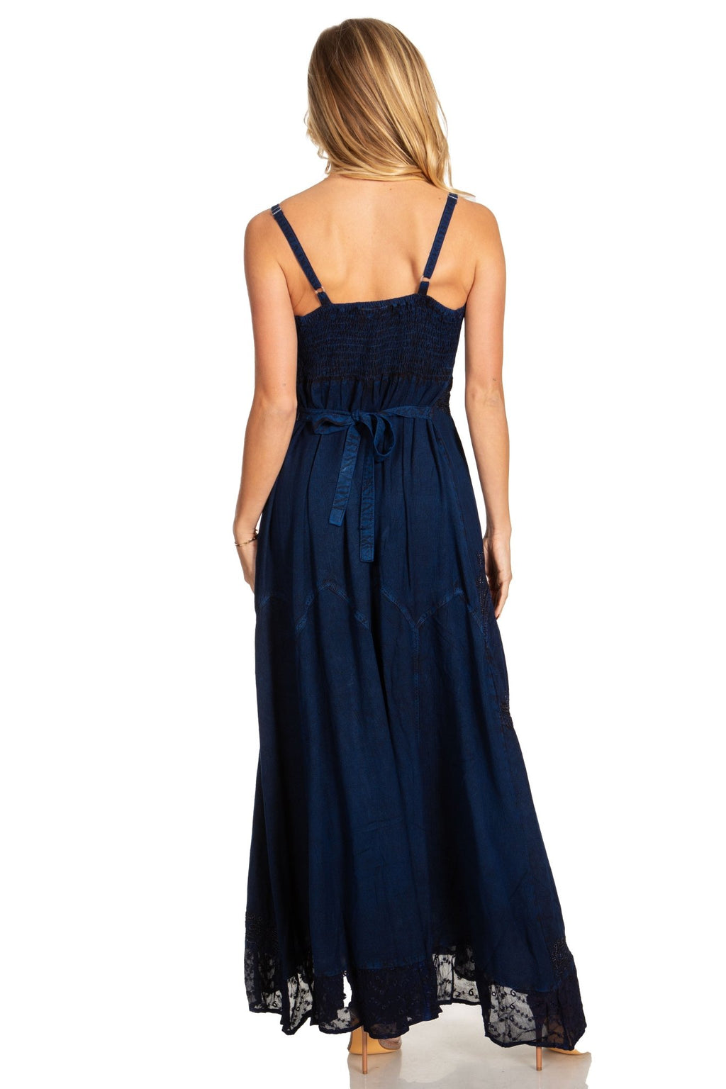MKY Amy Stonewashed Rayon Embroidered Adjustable Spaghetti Straps Long Dress dresses La Vie Bien MKY Amy Stonewashed Rayon Embroidered Adjustable Spaghetti Straps Long Dress