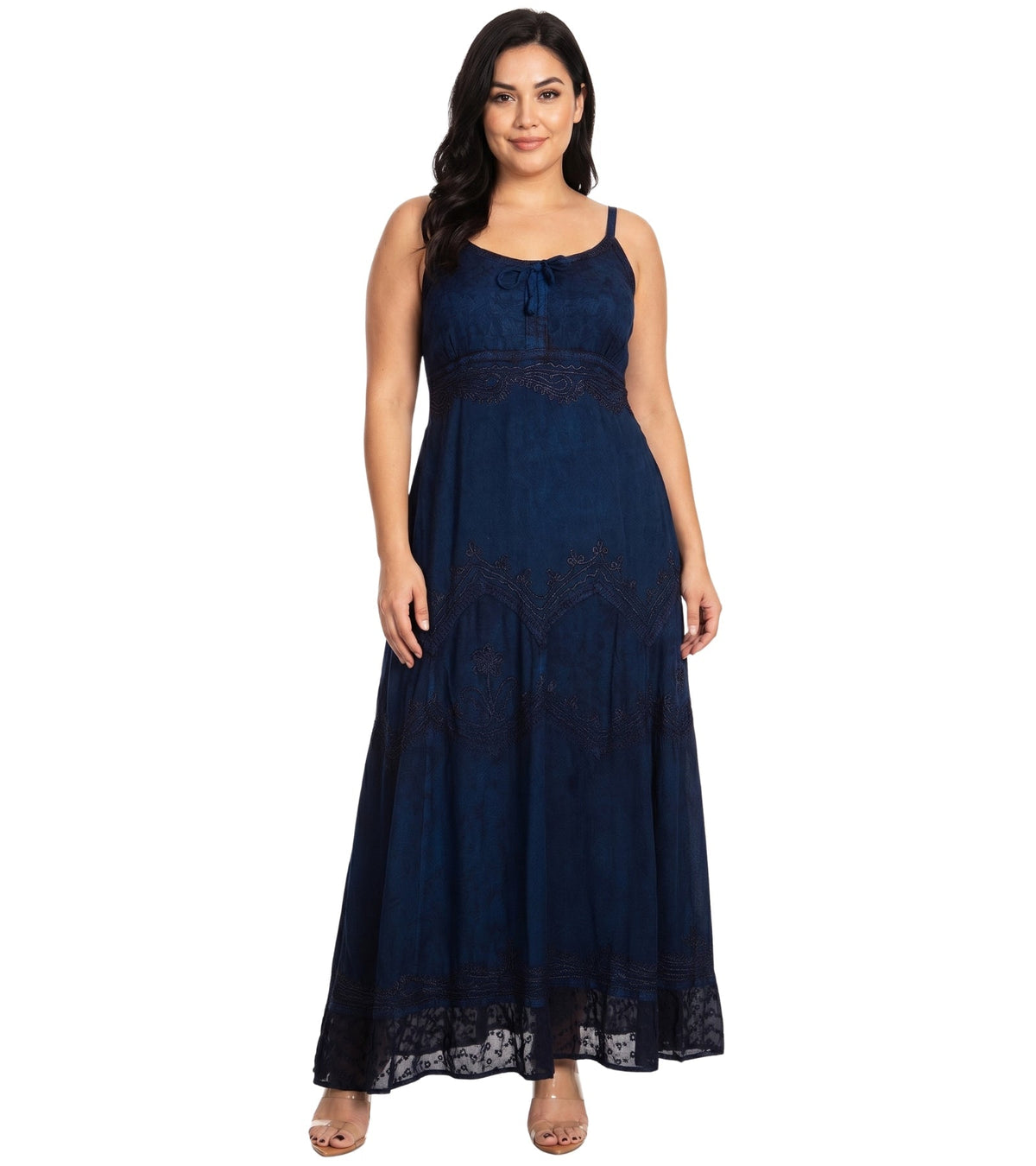 MKY Amy Stonewashed Rayon Embroidered Adjustable Spaghetti Straps Long Dress dresses La Vie Bien MKY Amy Stonewashed Rayon Embroidered Adjustable Spaghetti Straps Long Dress