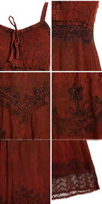MKY Amy Stonewashed Rayon Embroidered Adjustable Spaghetti Straps Long Dress dresses La Vie Bien MKY Amy Stonewashed Rayon Embroidered Adjustable Spaghetti Straps Long Dress