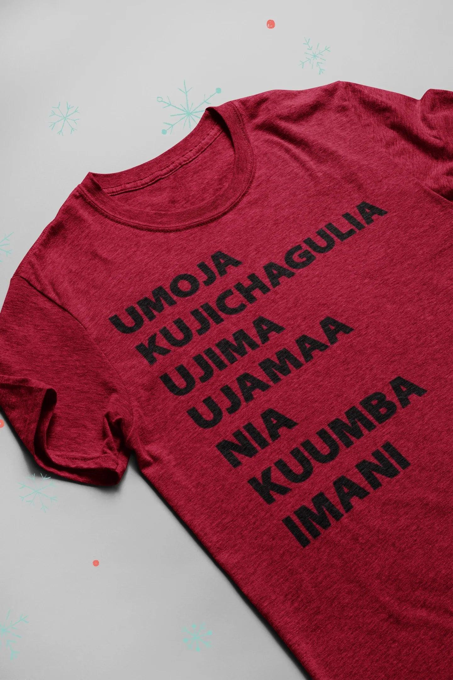 Umoja Kujichagulia Ujima Ujamaa Nia Kuumba Imani Kwanzaa Swahili Holiday Graphic Tee