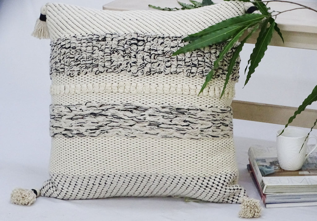 Modern 22" X 22" Throw Pillow for couch with Tassels La Vie Bien Modern 22" X 22" Throw Pillow for couch with Tassels