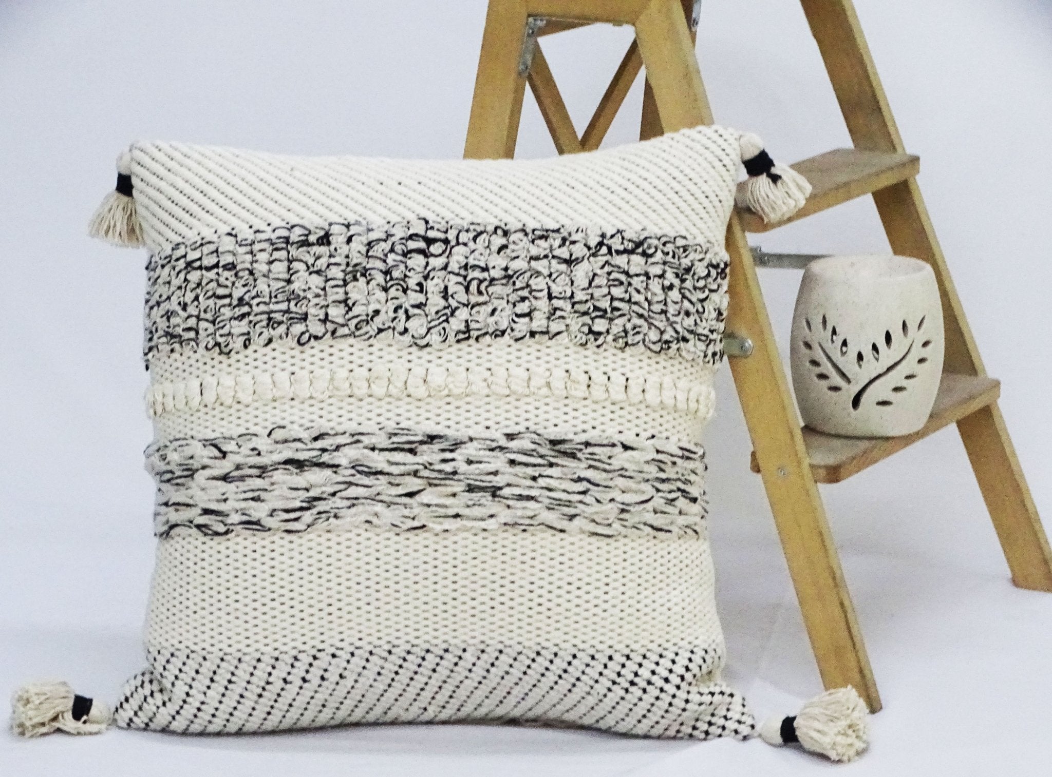 Modern 22" X 22" Throw Pillow for couch with Tassels La Vie Bien Modern 22" X 22" Throw Pillow for couch with Tassels