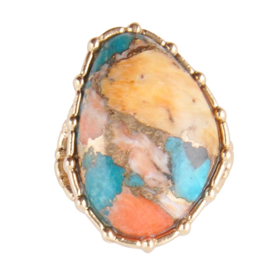 Modern Edge Turquoise and Spiny Oyster Shell Matrix Stone Golden Ring