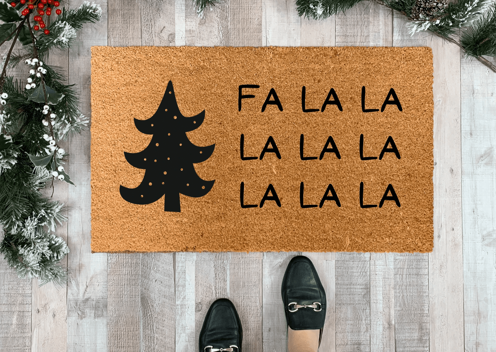 Modern FA LA LA Christmas Doormat by Nickel Designs Custom Doormats
