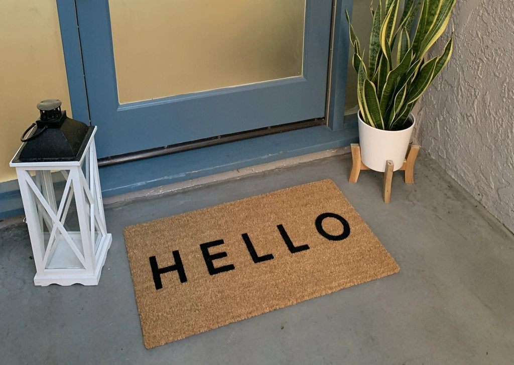Modern HELLO Outdoor Doormat by Nickel Designs Custom Doormats