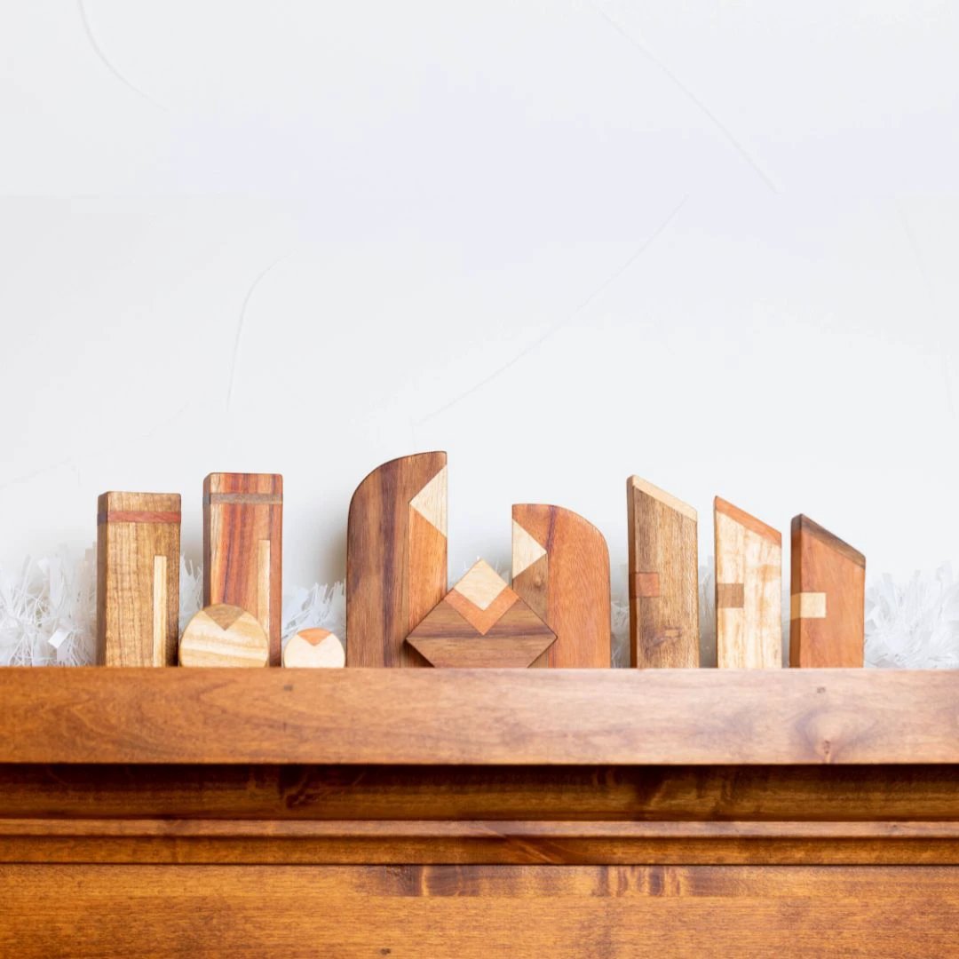 Modern Wood Nativity Scene - 10 piece by Upavim Crafts