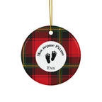 Моє перше Різдво Custom Ukrainian My First Christmas ornament - baby footprints Ornament, Ceramic Round red tartan Plaid Home Decor La Vie Bien Моє перше Різдво Custom Ukrainian My First Christmas ornament - baby footprints Ornament, Ceramic Round red tartan Plaid