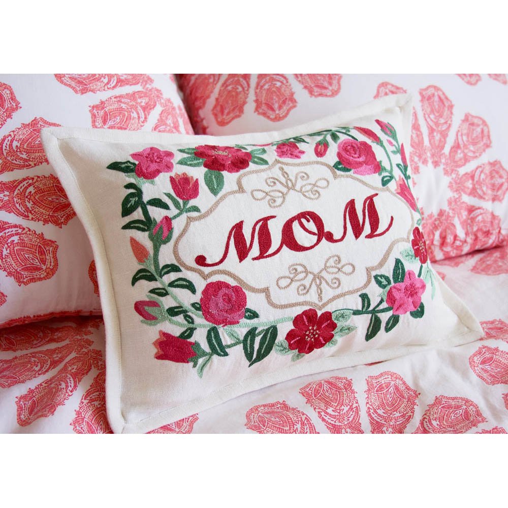 Mom Love Letters Hand - Embroidered Pillow - Available in Rose and Natural by CatStudio Pillows La Vie Bien Mom Love Letters Hand - Embroidered Pillow - Available in Rose and Natural by CatStudio