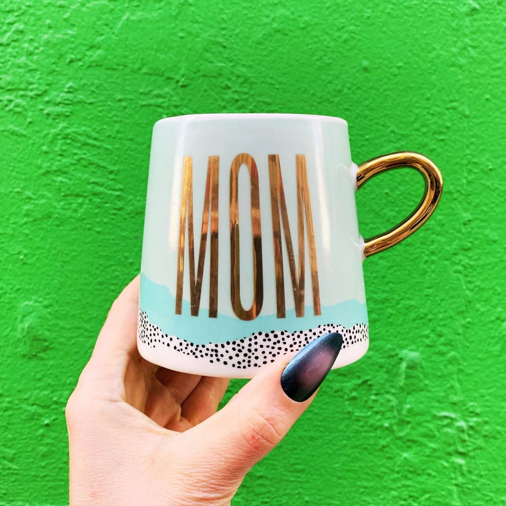 Mom Tapered Mug with Gold Handle | Ceramic Coffee Tea Cup | 11oz by The Bullish Store