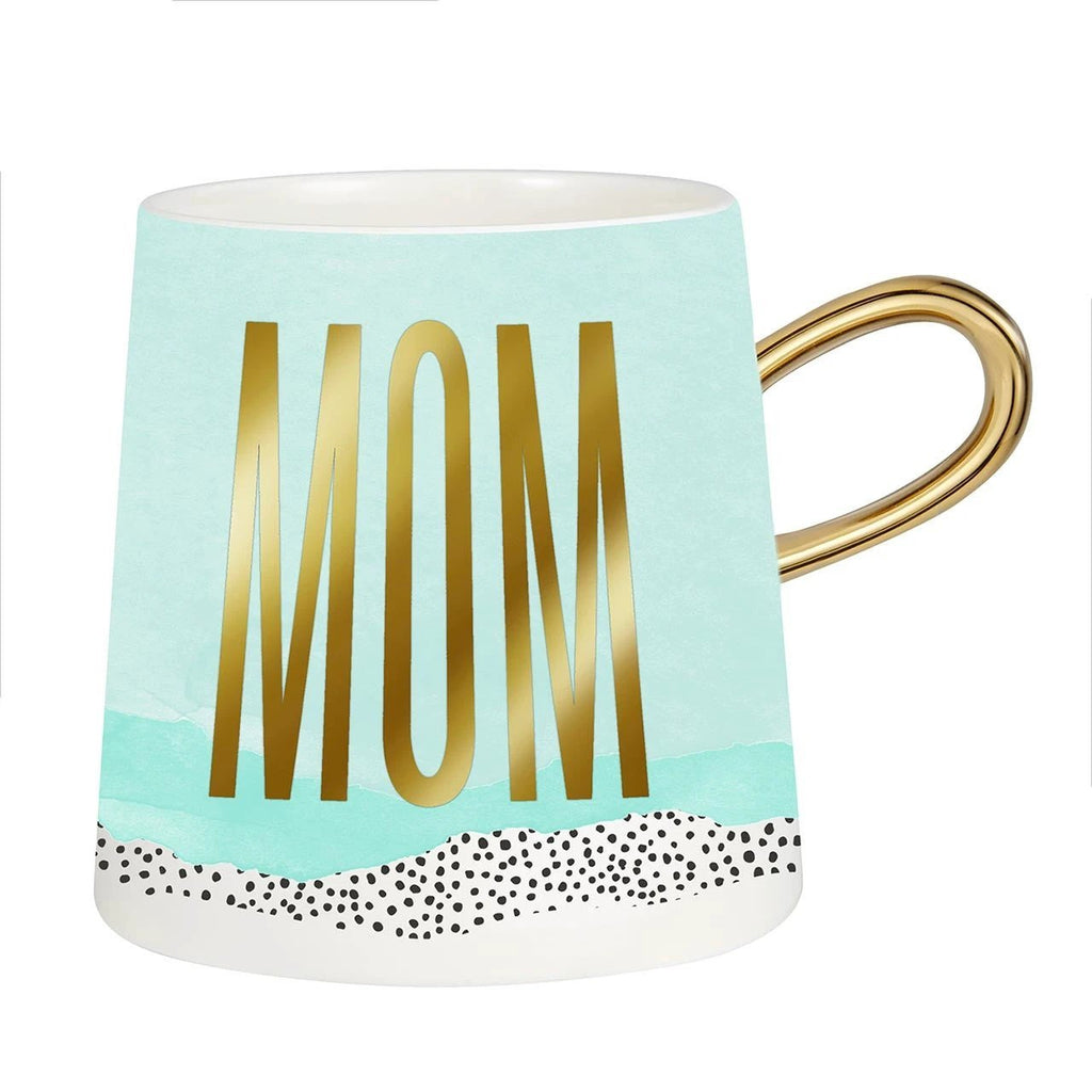 Mom Tapered Mug with Gold Handle | Ceramic Coffee Tea Cup | 11oz by The Bullish Store