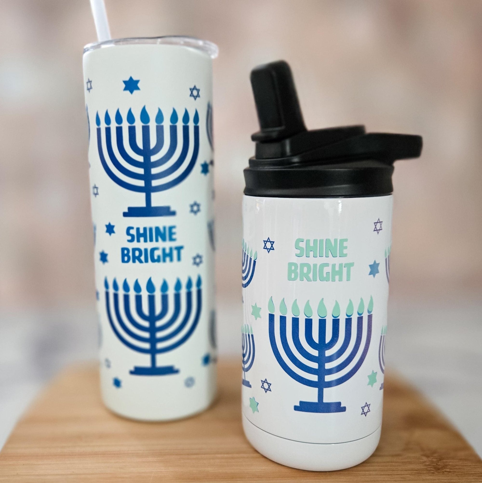 Mommy and Me Shine Bright Hanukkah Glow - in - the - Dark Tumbler Set